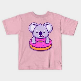 Cute Koala Holding Doughnut Cartoon Kids T-Shirt